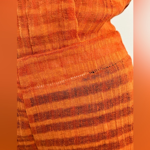 Unknown Designer? Orange Striped Jumpsuit Choker Neck Deep V Flared Legs… - Picture 4 of 11